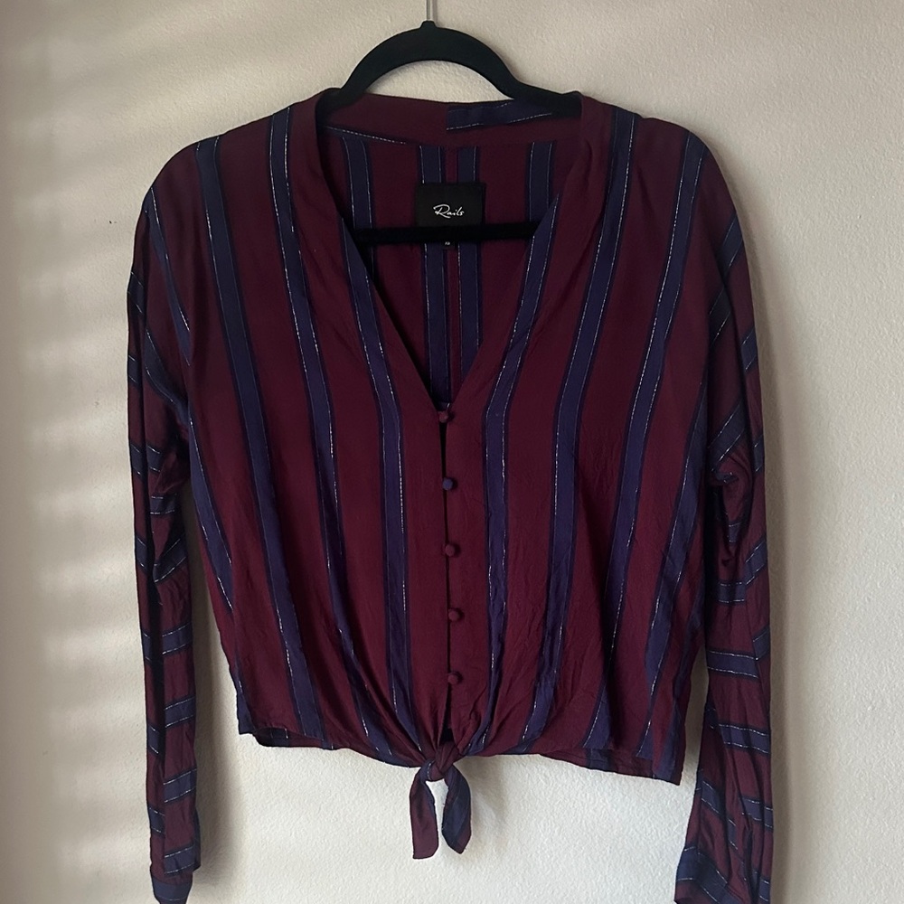 Rails Burgundy and Navy Striped Blouse
